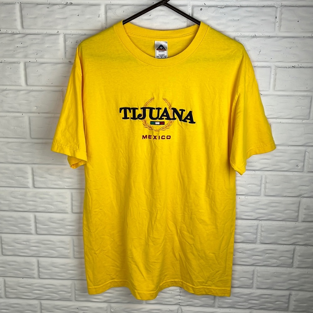 ALSTYLE APPAREL TIJUANA MEXICO EMBROIDERED YELLOW T SHIRT 100% Cotton Size L